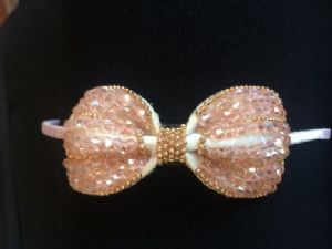 pink/gold Beaded Bow Headband 