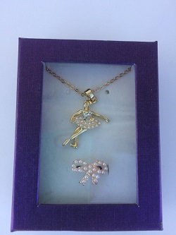 Gold/Pearl Ballet Necklace B and Ring 